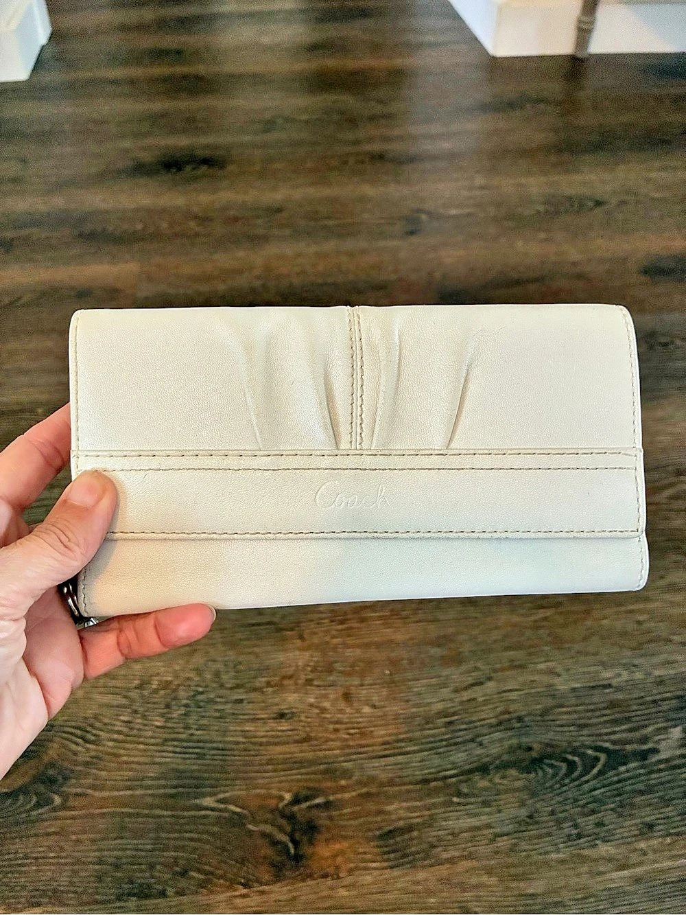 Coach Leather-Style Zip Wallet in White